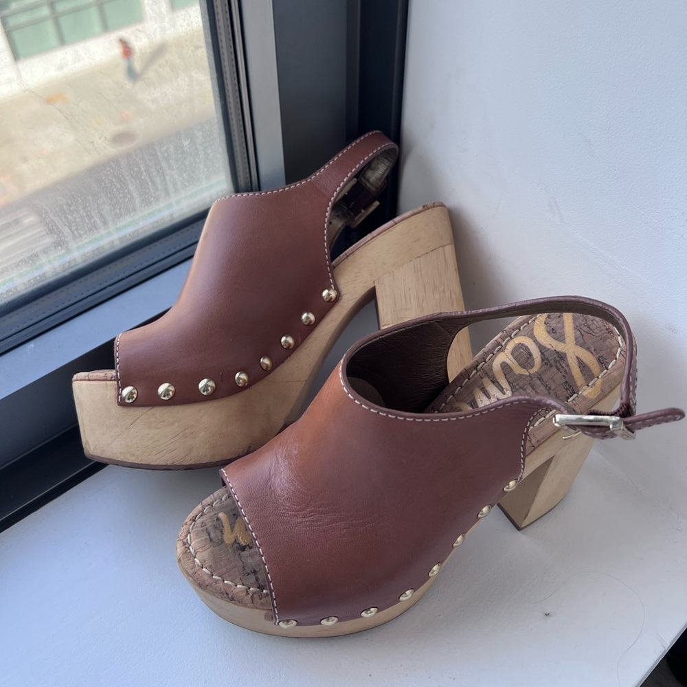 Sam Edelman Leather and Cork Heels 6.5
